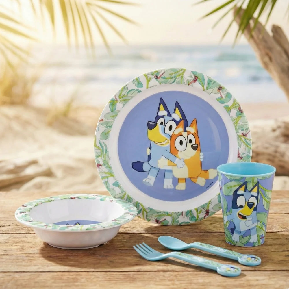 Bluey und Bingo Kinder Geschirr-Set 5 teilig Becher Besteck Teller Schüssel - WS-Trend.de