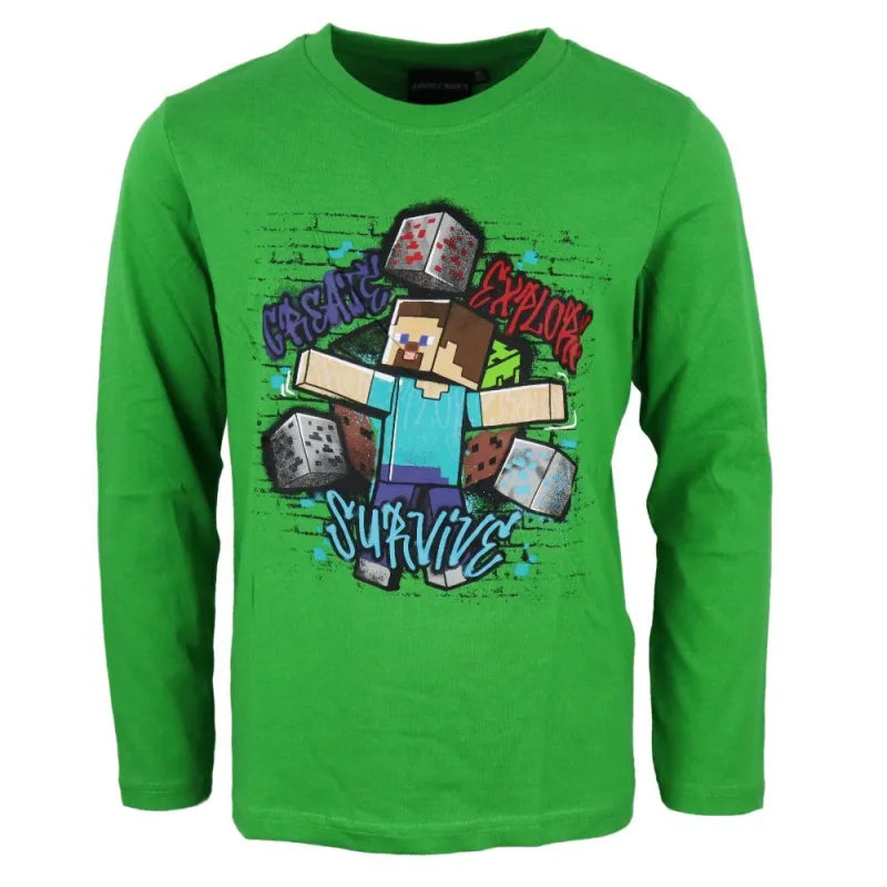 Minecraft Steve Survive Kinder Jungen Langarmshirt Shirt - WS-Trend.de Creeper 116-152 100% Baumwolle