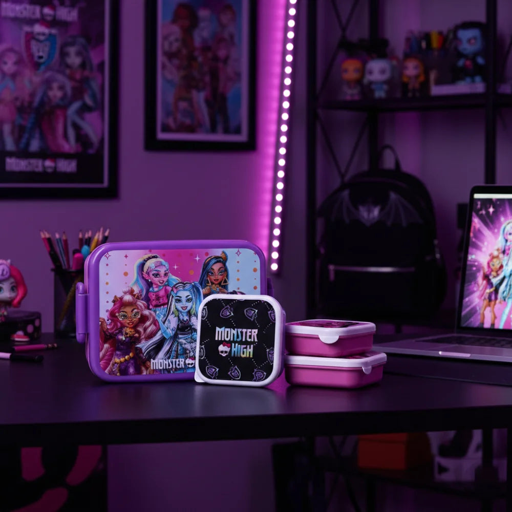 Monster High Mädchen 4 tlg. Kinder Lunch Set Brotdose plus 3 Snackboxen - WS-Trend.de