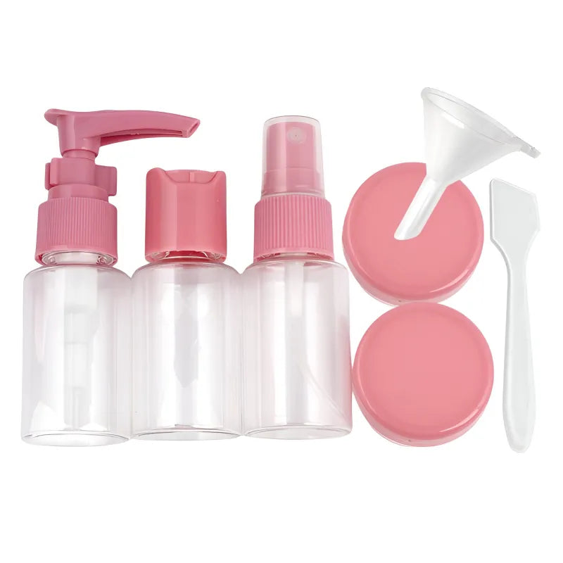 Kulturbeutel Reiseflaschen 7-tlg Set Schampooflasche Dosen Sprühflasche - WS-Trend.de