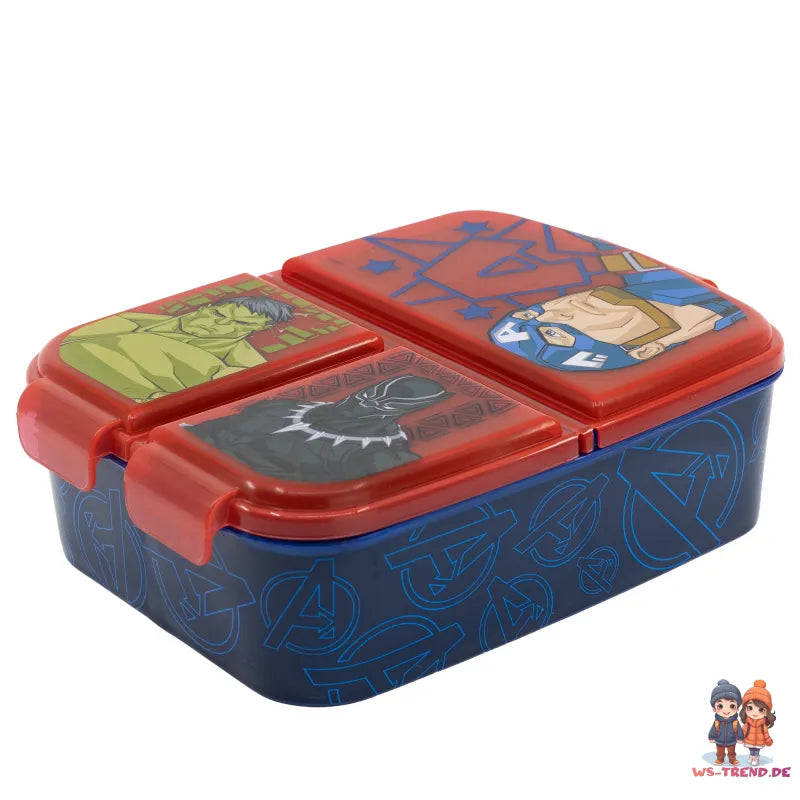 Marvel Avengers Kinder Set 4tlg 3 Kammern Brotdose Alu-Trinkflasche Besteck - WS-Trend.de
