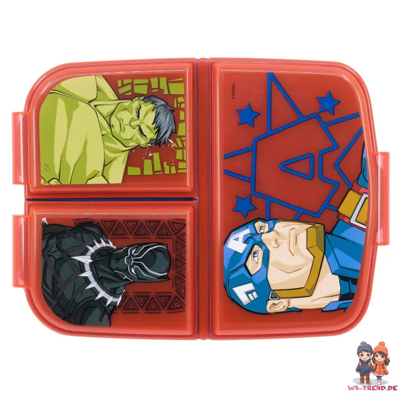 Marvel Avengers Kinder Set 4tlg 3 Kammern Brotdose Alu-Trinkflasche Besteck - WS-Trend.de