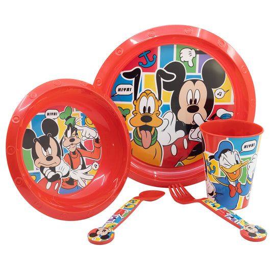 Disney Mickey Maus Kinder Geschirr-Set 5 teilig Becher Teller Schüssel Besteck