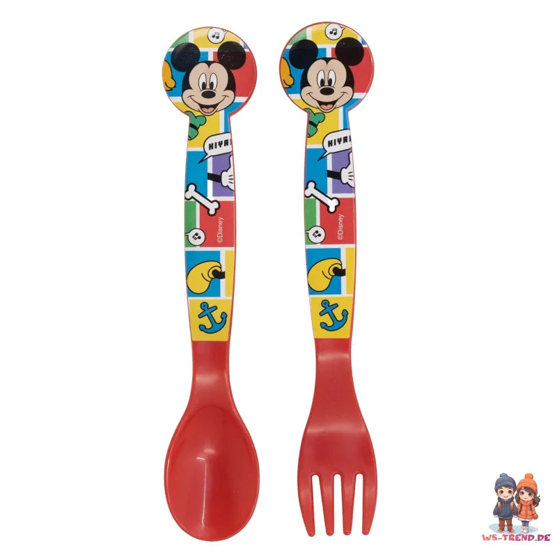 Disney Mickey Maus 4 teiliges Lunch Set Brotdose Alu-Trinkflasche - Löffel Gabel - WS-Trend.de