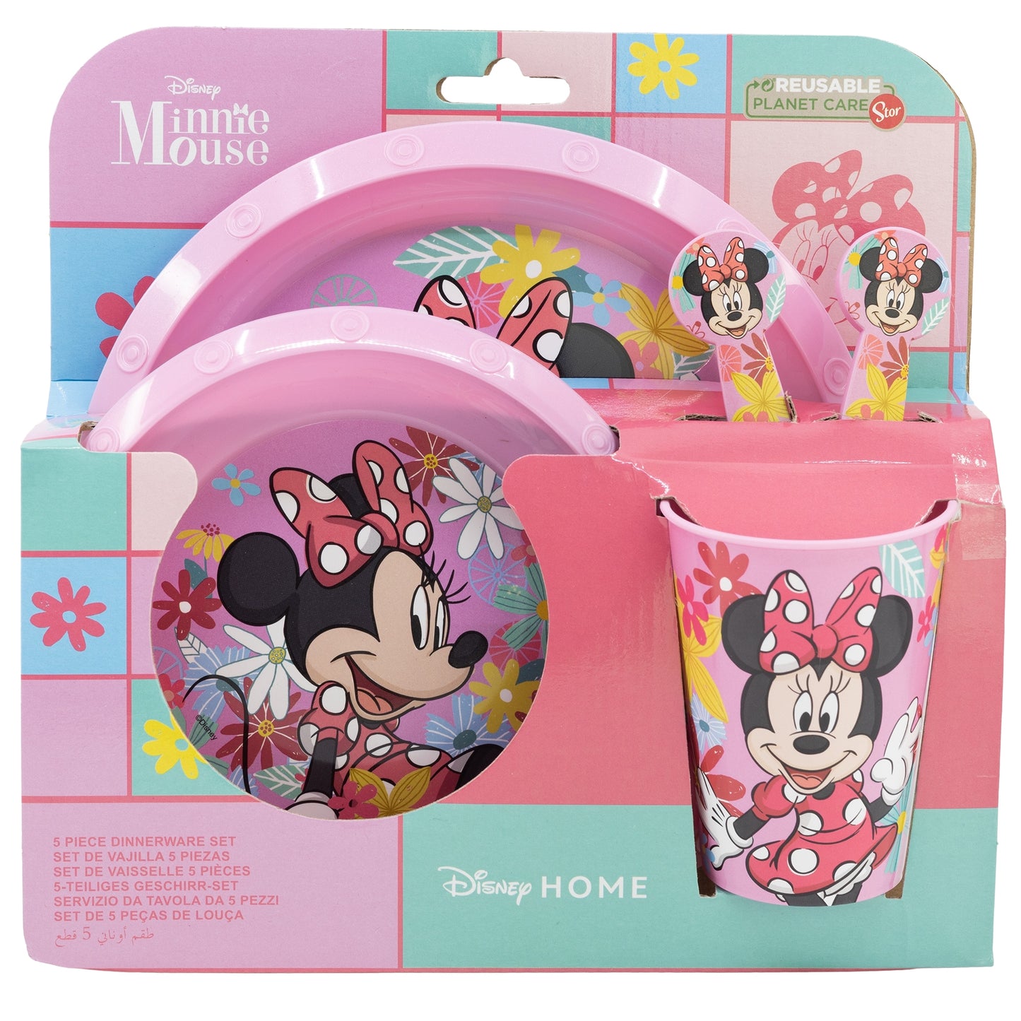 Disney Minnie Mouse Kinder Geschirr-Set 5 teilig Becher Teller Schüssel Besteck