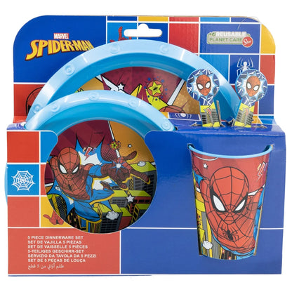 Marvel Spiderman Kinder Geschirr-Set 5 teilig Becher Teller Schüssel Besteck - WS-Trend.de