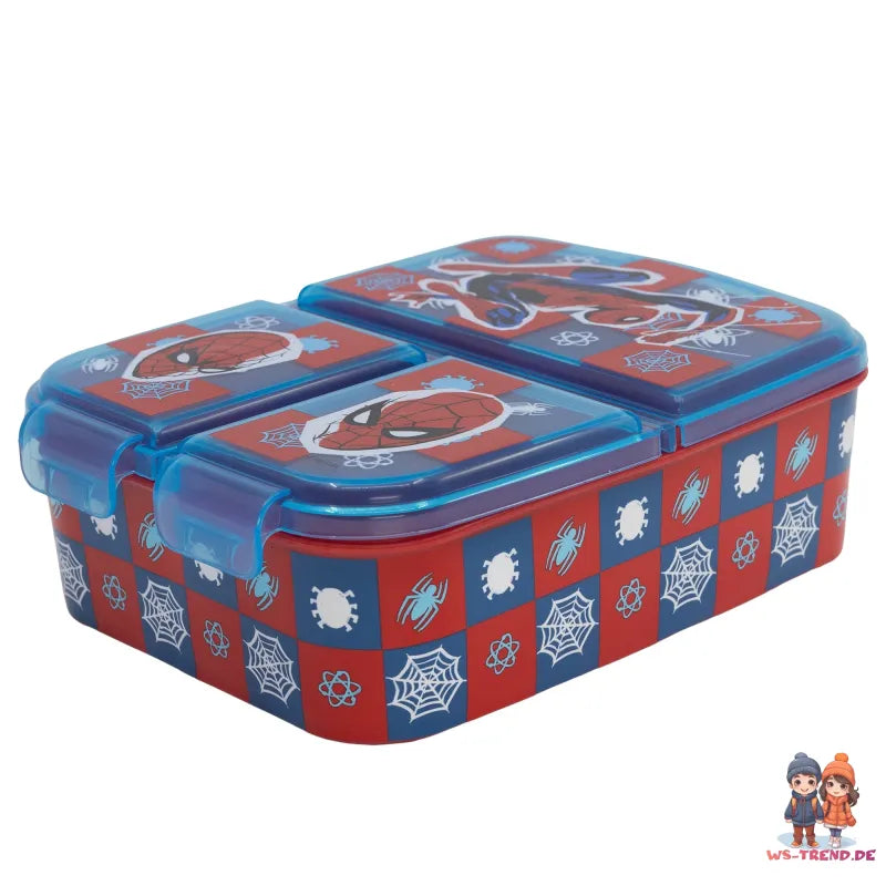 Marvel Spiderman 4 tlg Kinder Set 3 Kammern Brotdose Alu-Trinkflasche Besteck - WS-Trend.de