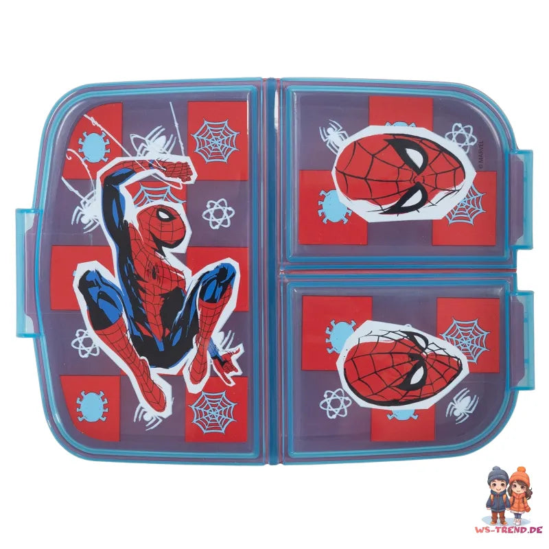 Marvel Spiderman 4 tlg Kinder Set 3 Kammern Brotdose Alu-Trinkflasche Besteck - WS-Trend.de