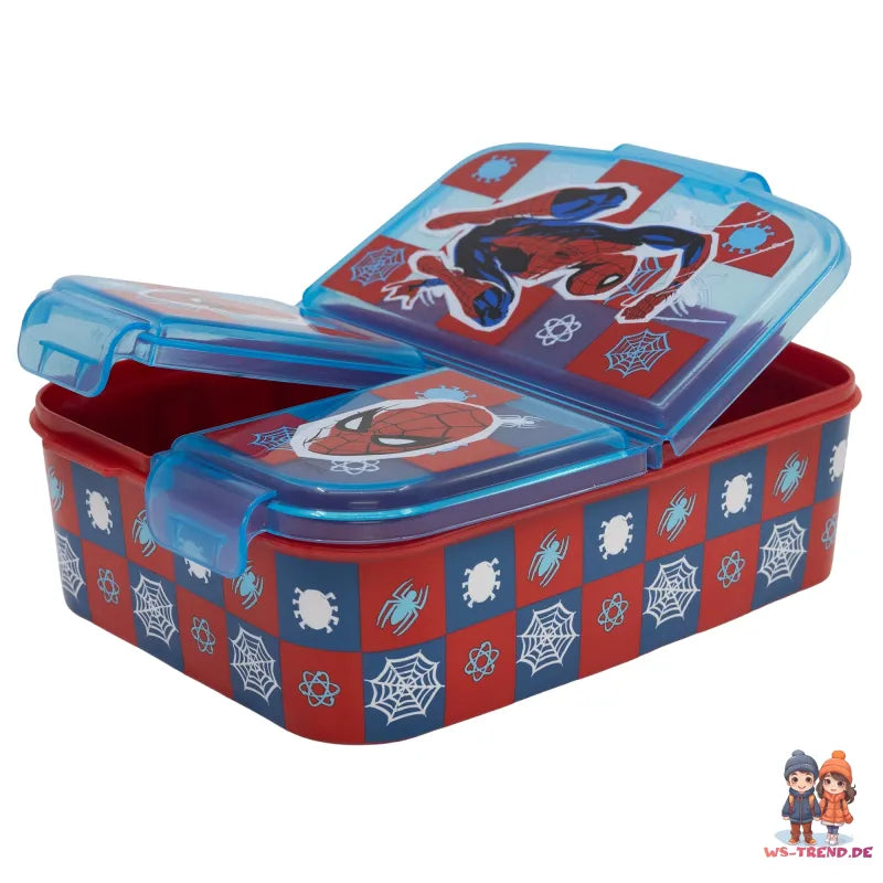 Marvel Spiderman 4 tlg Kinder Set 3 Kammern Brotdose Alu-Trinkflasche Besteck - WS-Trend.de