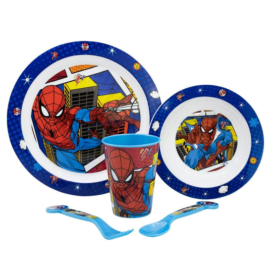 Marvel Spiderman Kinder Geschirr-Set 5 teilig Becher Teller Schüssel Besteck - WS-Trend.de