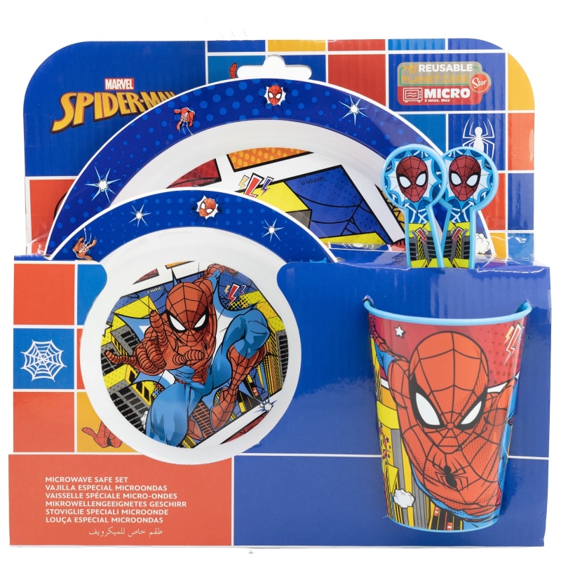 Marvel Spiderman Kinder Geschirr-Set 5 teilig Becher Teller Schüssel Besteck - WS-Trend.de