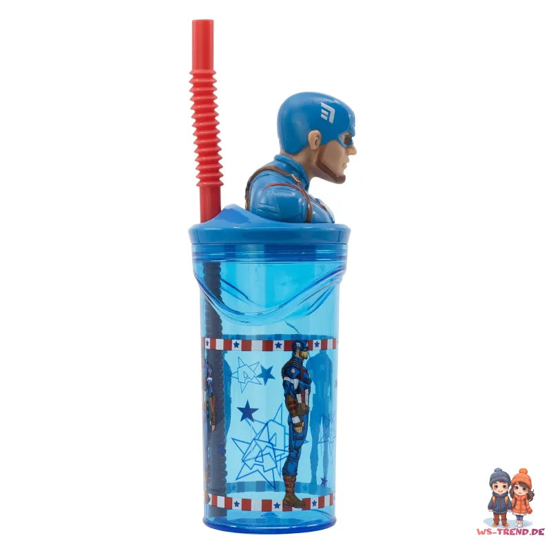 Marvel Captain America 3D Deckel Kinder Trinkbecher Becher mit integriertem Halm - WS-Trend.de