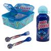 Disney Stitch 4 tlg. Lunch Set Brotdose mit 3 Kammern Alu-Trinkflasche Besteck