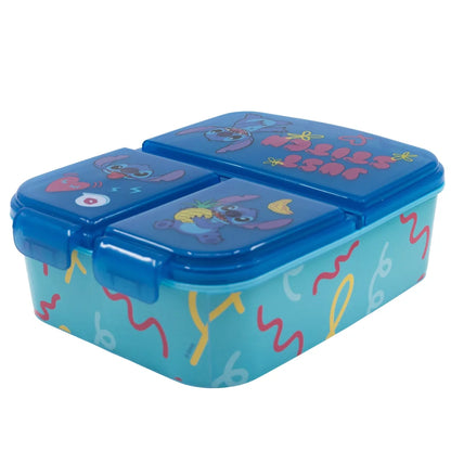 Disney Stitch 4 tlg. Lunch Set Brotdose mit 3 Kammern Alu-Trinkflasche Besteck - WS-Trend.de