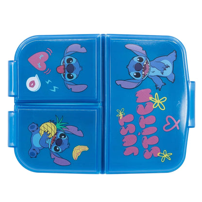 Disney Stitch 4 tlg. Lunch Set Brotdose mit 3 Kammern Alu-Trinkflasche Besteck - WS-Trend.de