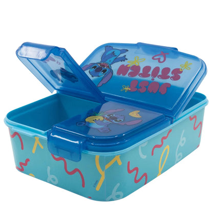 Disney Stitch 4 tlg. Lunch Set Brotdose mit 3 Kammern Alu-Trinkflasche Besteck - WS-Trend.de