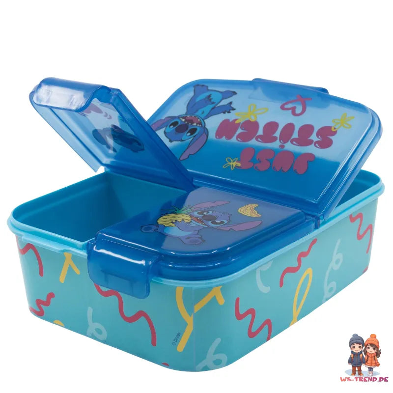 Disney Stitch 2 tlg. Lunch Set Brotdose mit 3 Kammern Trinkflasche 400 ml - WS-Trend.de