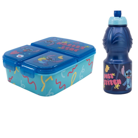 Disney Stitch 2 tlg. Lunch Set Brotdose mit 3 Kammern Trinkflasche 400 ml - WS-Trend.de