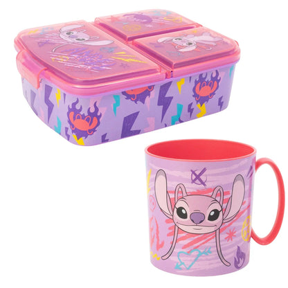 Disney Stitch Angel 2 tlg. Lunch Set Brotdose mit 3 Kammern Trinkbecher 350 ml - WS-Trend.de