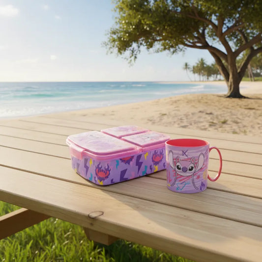 Disney Stitch Angel 2 tlg. Lunch Set Brotdose mit 3 Kammern Trinkbecher 350 ml - WS-Trend.de