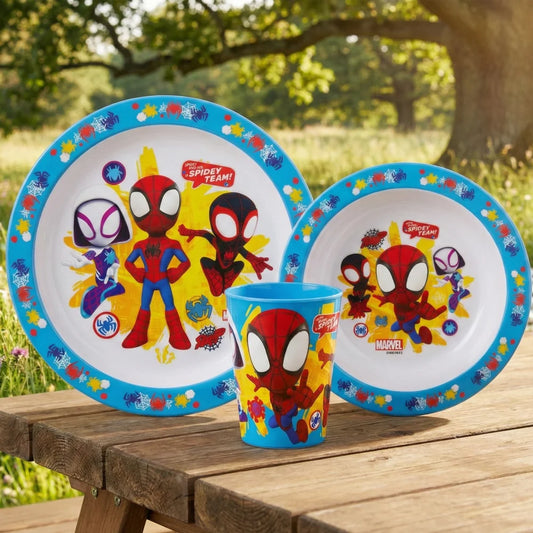 Spidey and Friends Kinder Geschirr Set Teller Schüssel Becher - WS-Trend.de Marvel Spiderman Geschirr-Set 3 teilig