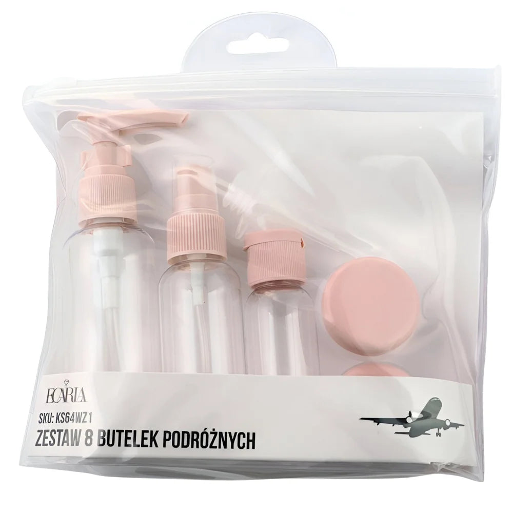 Kulturbeutel Reiseflaschen 8-tlg Set Schampooflasche Dosen Sprühflasche - WS-Trend.de