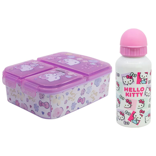 Hello Kitty 2 tlg. Lunch Set 3 Kammer Brotdose Alu Trinkflasche 400 ml - WS-Trend.de
