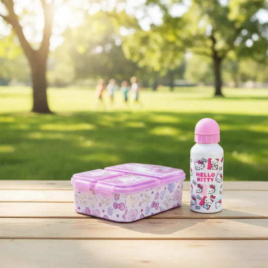 Hello Kitty 2 tlg. Lunch Set 3 Kammer Brotdose Alu Trinkflasche 400 ml - WS-Trend.de