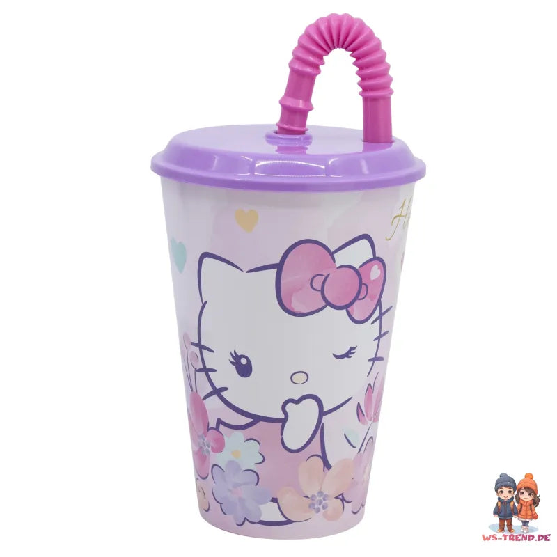 Hello Kitty 2 tlg. Lunch Set Brotdose Trinkbecher mit Deckel und Halm 430 ml - WS-Trend.de