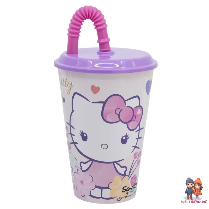 Hello Kitty 2 tlg. Lunch Set Brotdose Trinkbecher mit Deckel und Halm 430 ml - WS-Trend.de