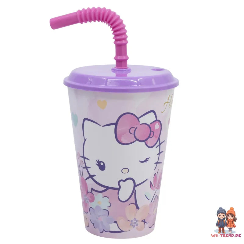 Hello Kitty 2 tlg. Lunch Set Brotdose Trinkbecher mit Deckel und Halm 430 ml - WS-Trend.de