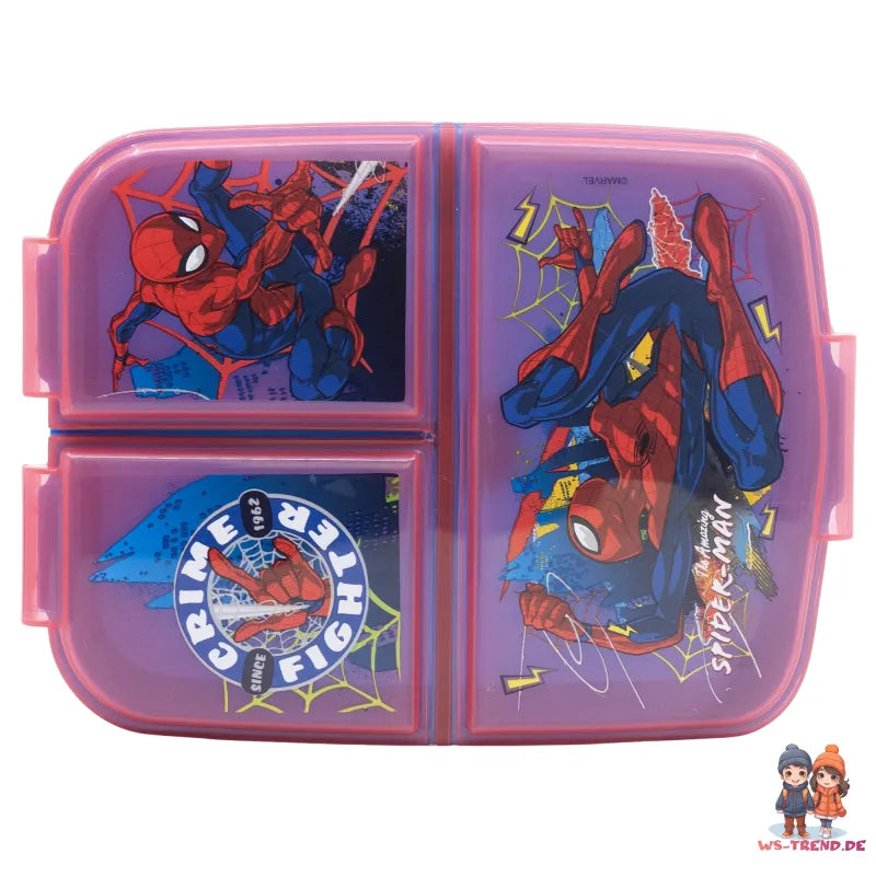 Marvel Spiderman 2 teiliges Kinder Set 3 Kammern Brotdose Alu Trinkflasche 530 ml - WS-Trend.de