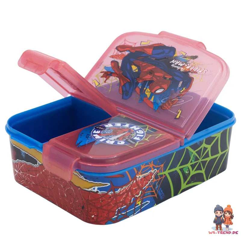 Marvel Spiderman 2 teiliges Kinder Set 3 Kammern Brotdose Alu Trinkflasche 530 ml - WS-Trend.de