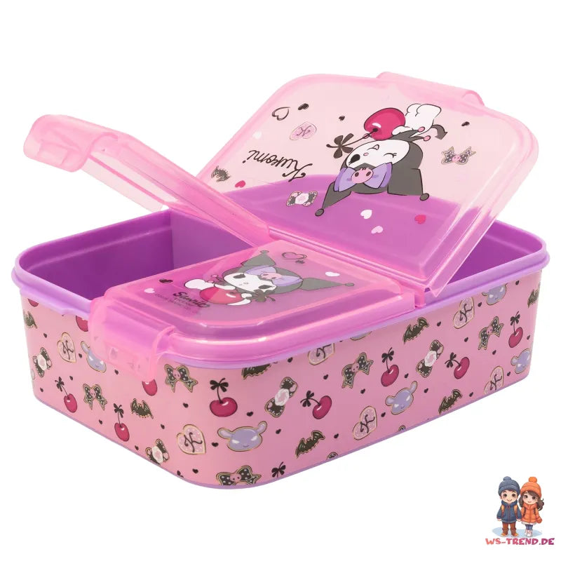 Kuromi Sanrio 2 tlg. Lunch Set Brotdose mit 3 Kammern Trinkbecher 260 ml - WS-Trend.de