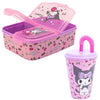 Kuromi Sanrio 2 tlg. Lunch Set Brotdose mit 3 Kammern Halm Trinkbecher 430 ml