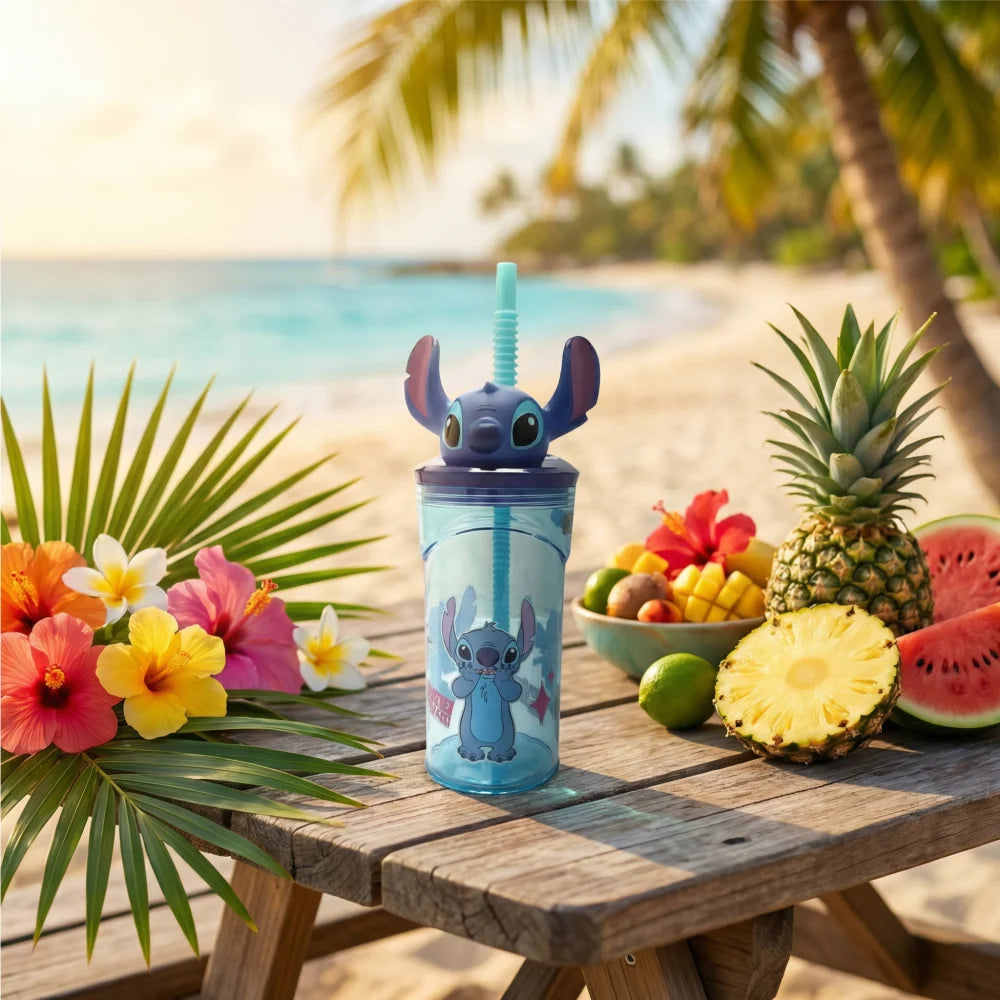 Disney Stitch 3D Deckel Kinder Trinkbecher Becher mit integriertem Halm 360 ml - WS-Trend.de