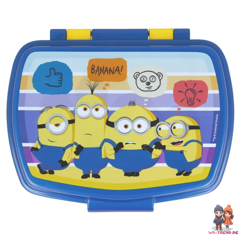 Minions 4-teiliges Set Lunchbox mit Trinkflasche und Besteck - WS-Trend.de Die 4 teiliges Brotdose Löffel Gabel