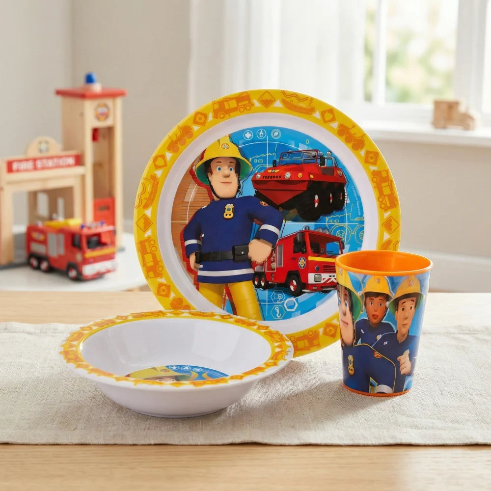 Feuerwehrmann Sam Kinder Geschirr-Set 3 teilig Becher Teller Schüssel - WS-Trend.de