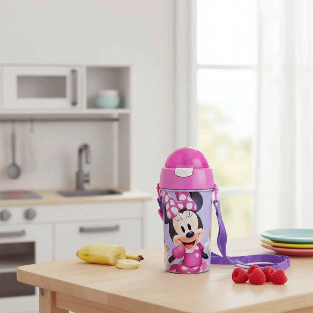 Disney Minnie Maus Trinkflasche Flasche mit Trinkhalm Gurt 500 ml - WS-Trend.de Wasserflasche
