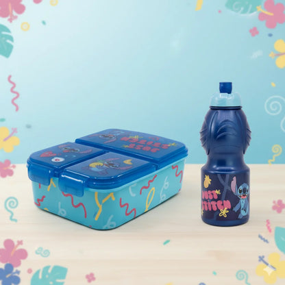 Disney Stitch 2 tlg. Lunch Set Brotdose mit 3 Kammern Trinkflasche 400 ml - WS-Trend.de