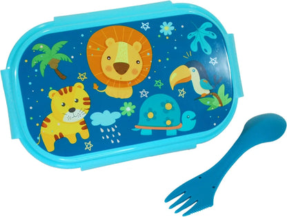 Jungle Friends 3 tlg Kinder Lunch Set Brotdose Alu Trinkflasche 500 ml Göffel - WS-Trend.de