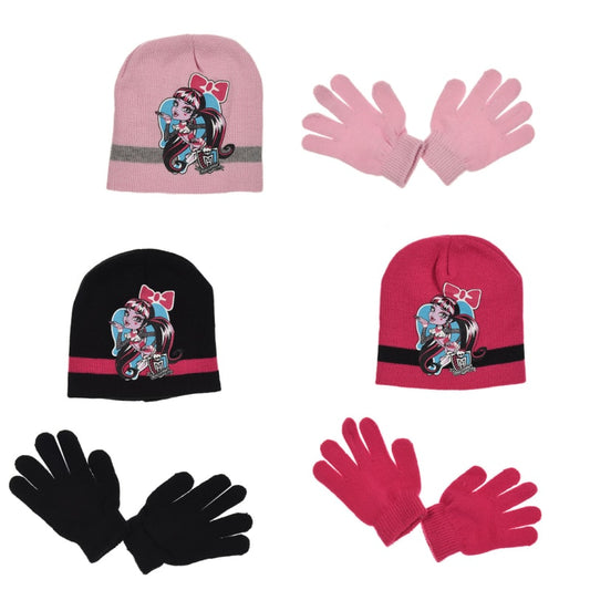 Monster High Girls 2tlg Set Kinder Herbst Wintermütze Bommelmütze Handschuhe - WS-Trend.de