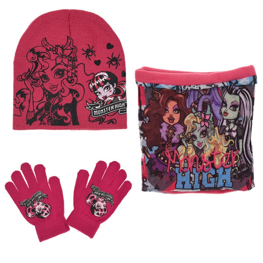 Monster High Girls 3tlg Set Kinder Mütze Wintermütze Handschuhe Loop - WS-Trend.de 52 54