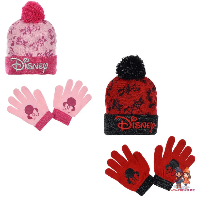 Disney Minnie Maus 2 teiliges Set Kinder Herbst Wintermütze plus Handschuhe - WS-Trend.de
