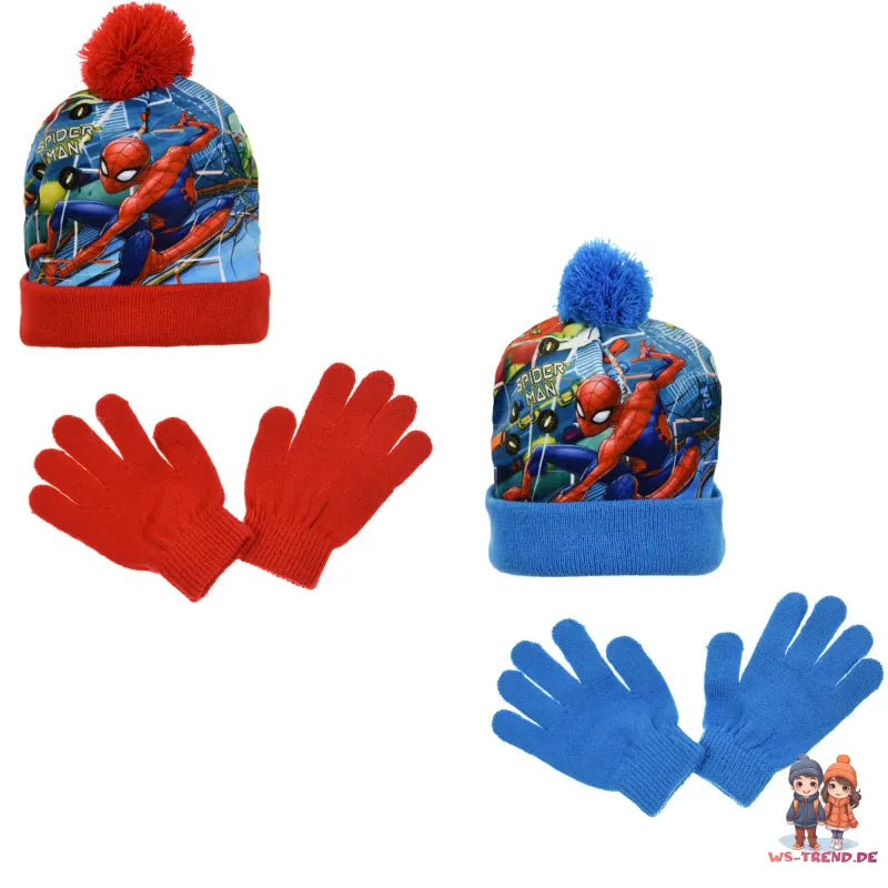 Spiderman Kinder Herbst Winter Set Mütze plus Handschuhe - WS-Trend.de Kindermütze 52 54