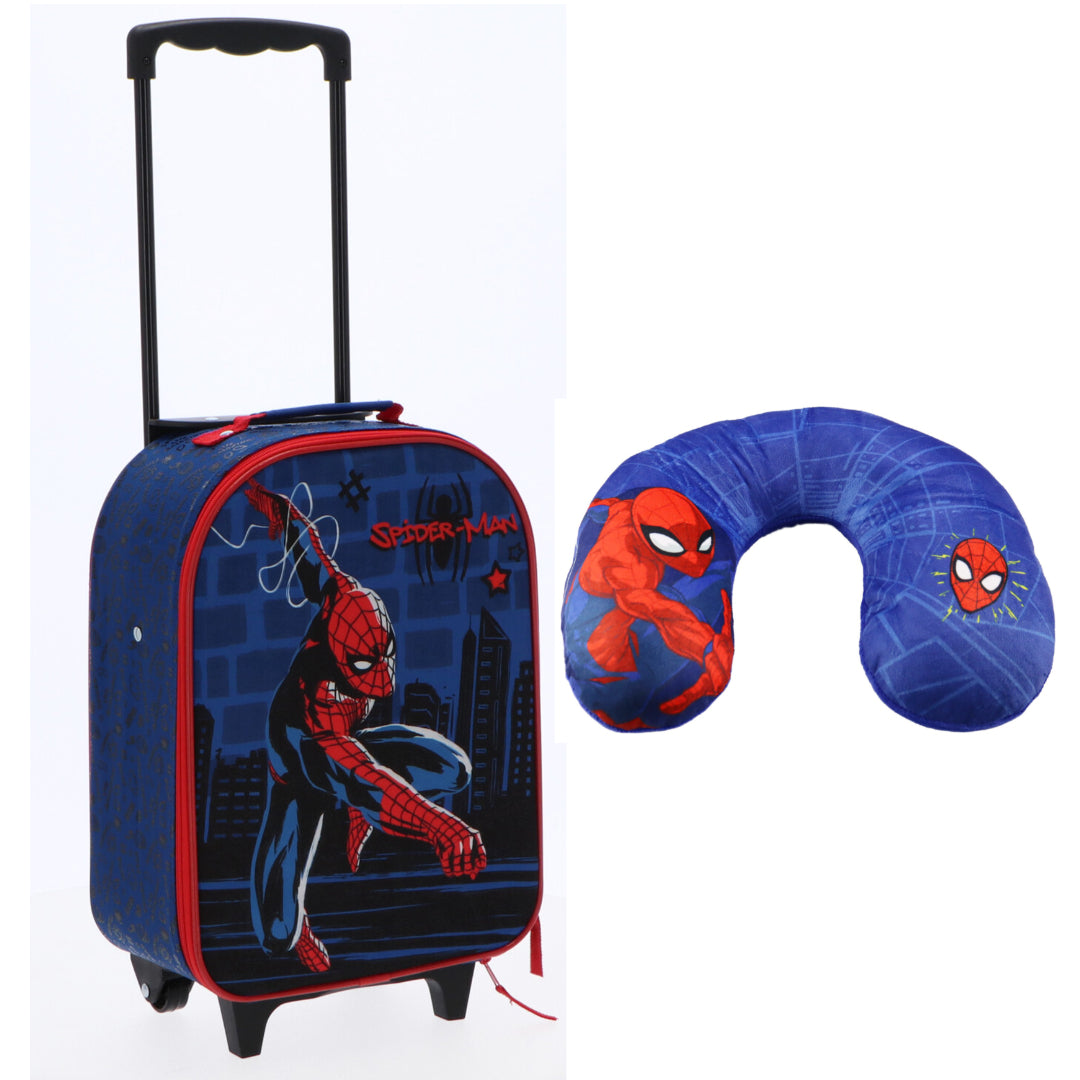 Marvel Spiderman Kinder 2tlg Set Trolley Kinderkoffer Koffer Reisekissen