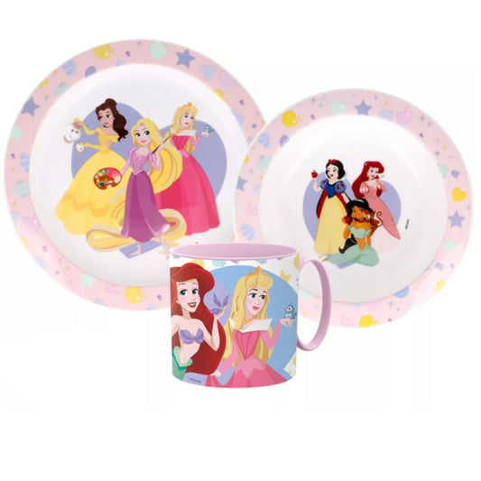 Disney Prinzessinnen Kinder Geschirr-Set 3 teilig Becher Teller Schüssel - WS-Trend.de