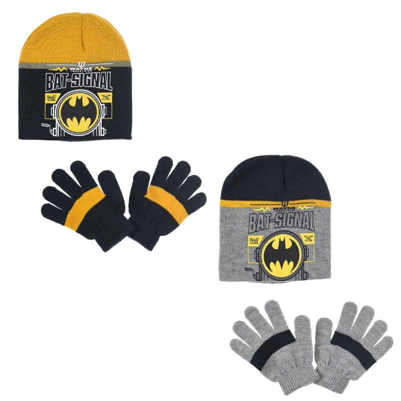 Batman DC Comics Kinder 2tlg Set Herbst Wintermütze plus Handschuhe - WS-Trend.de Gr. 52 54