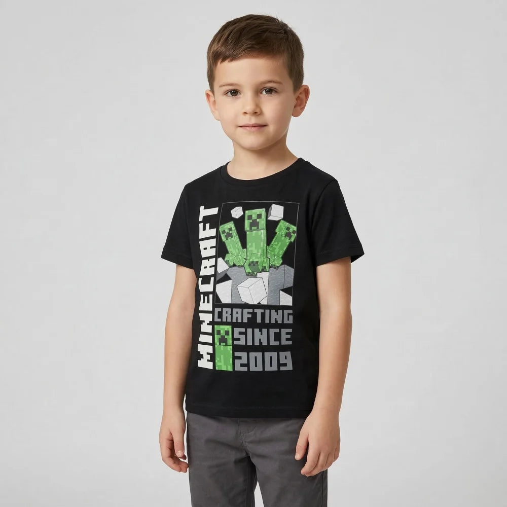 Minecraft Creeper Kinder kurzarm T-Shirt - WS-Trend.de Steve Kleidung Jungen Schwarz
