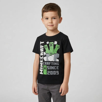 Minecraft Creeper Kinder kurzarm T-Shirt - WS-Trend.de Steve Kleidung Jungen Schwarz